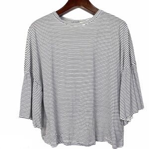 NWOT•Zara Trafaluc•modal flounce black white stripe bell oversized sleeve small